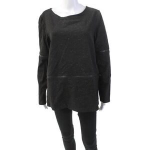 Ammara Womens Speckled Print Detachable Zip Hem Pullover Sweatshirt Black Size L